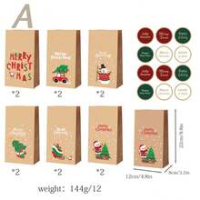12pcs Christmas Gift Bags (12pcs Per Design) Santa Claus Paper Bags, Christmas Eve Apple Packaging Bags - Multicolor - View 9