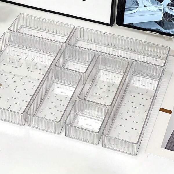 5pcs/8pcs Transparent Acrylic Makeup Organizer Set - Stackable Cosmetic Storage Boxes, Drawers With Multi-Functional Compartments, Suitable For Facial Masks, Skincare, Makeup Brushes, Powder Puffs, Vanity Desk Organizer, Beauty Gift