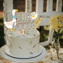 DOne Silly Goose Wooden Cake Topper Gray And White Goose DesignCute Geese Birthday Party Decoration Farm Theme Cake Decor Goose Topper 7001 - As Pic - View 5