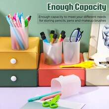 5个/10个磨砂透明笔筒，圆形文具收纳杯，办公桌及学习用品，塑料笔筒，家居收纳，铅笔盒，笔袋 - 彩色 - 查看 7