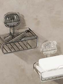 1pc Teddy Bear Suction Cup Soap Dish With Sponge, Wall Mounted Bathroom Soap Holder, Double Layer Soap Rack