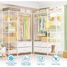 Ulif F3 Heavy Duty Clothes Rack(With Fabric Drawers)Freestanding Clothing Racks Hanging Clothes,Adjustable Closet Organizer System,Portable Garment Rack 40 X 15 D X 72 H,Load 700LBS,Black2025 - trắng - Xem 4
