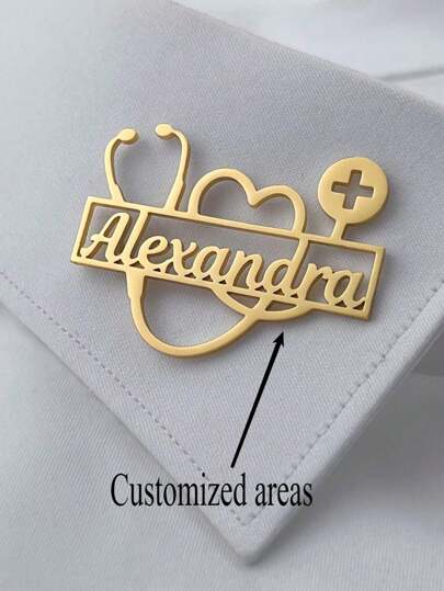 Customized Personalized Doctor Name Badge, Stainless Steel Letter Stethoscope Brooch Pin For Medical Staff, Colorful, Cute, Fun, Fashion, Unisex, Casual, Customized Unique, Ideal Gift For Him, Boyfriend, Girlfriend, Family, Friends,Back To School Fashion