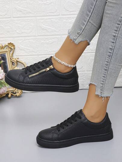 Women's New Fashion Outdoor Casual Sneakers, Comfortable Versatile Lace-Up Side Zipper Leopard Print Patchwork Lace-Up Casual Sports Shoes