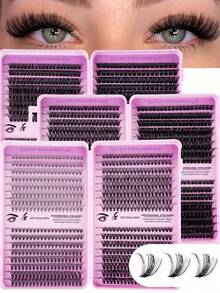 640/608 Stücke Wimpernverlängerungs-Set, DIY Wimpernverlängerungs-Set mit einzelnen Wimpern-Clustern, D-Krümmung, Wimpern-Cluster mit Wimpern-Kleber, Wimpern-Entferner und Versiegelung sowie Wimpern-Applikator-Pinsel für Anwendung zu Hause (10D-20D-30D-40D-50-60D-80D-100D-120D)