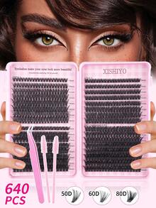 32 Trays 640/624/608pcs Eyelash Clusters, Mixed Length 9-16mm, Suitable For Beginners DIY Eyelash Extension Kit, Essential For Holidays, Halloween Decor, Christmas Gift, Eyelash Clusters, Eyelash Clusters, Individual Lashes, Eyelashes, False Eyelashes - 彩色 - 查看 8