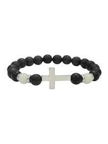 1pc Volcano Stone Night Glow Vintage Bracelet, Multicolor Luminous Cross Beads Jewelry For Boys And Girls