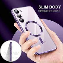 适用于三星 Galaxy A06、A16、A26、A36、A56、S25 Ultra、S24 Ultra 的磁吸透明手机壳，兼容 MagSafe，内置摄像头镜头保护膜，采用奢华电镀软 TPU 材质，透明防震超薄保护壳，防水、防摔、防刮擦。国际版，非国内版。 - 紫色 - 查看 3