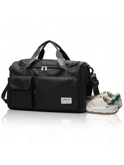 1 件 35L 健身包、瑜伽斜挎包、带鞋隔层和湿衣服隔层的运动包、黑色牛津布耐磨防水材料、带干湿口袋的旅行包、轻便的随身手提包、周末过夜包，适合男女训练旅行、健身、游泳和飞机商务假期