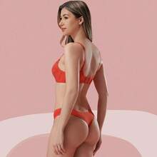 Z&D Lingerie Set Without Underwire Lace Detail Panties Lace Front Thong 8097 - 紅色 - 查看 4