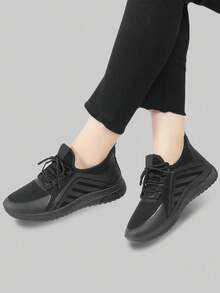 Thin Strap Sneakers, Black Soft Sole Casual Shoes, Fashion & Comfortable Unisex Trainers