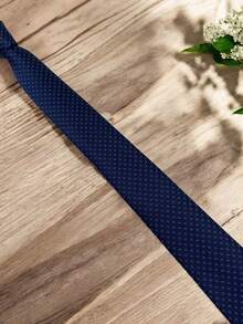 Luxury Men's Skinny Tie Polyester Silk Solid Color Polka Dots Slim Jacquard Groomsmen Tie - 寶藍色 - 查看 3