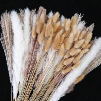 Luck Seven 60 st naturligt torkat pampasgräsbukett - perfekt för bohemisk heminredning, bröllopsblomsterarrangemang och festdekorationer, bordsdekoration, bordsdekorationer, konstgjorda blommor, plastblommor, alla hjärtans dag, presenter, födelsedagspresenter, höstdekorationer