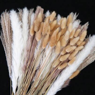 Luck Seven 60pcs Natural Dried Pampas Grass Bouquet - Perfect For Boho Home Decor, Wedding Floral Arrangements & Party Events Decoration, Table Decoration,Centerpieces,Artificial Flowers,Plastic Flowers, Valentine Day, Gift Gifts Birthday Graduation,Fall Decor,Autumn