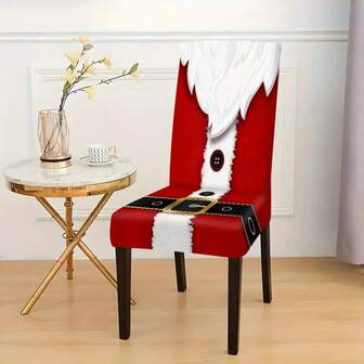 1/2/4/6/8 Sets Of Printed Chair Covers With Red Background, Santa Claus Button And Gold Buckle Black Belt Design, Classic Design, Elastic Fabric, Digital Printing, Elastic Band Design, Machine Washable, Hand Washable, 100% Polyester Fiber, Suitable For Christmas Themed Home, Party And Banquet Decoration, And Also Suitable As Christmas Decoration Gifts.