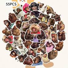 55pcs Funny Monkey Expression Sticker Pack, Amusing Monkey Design, Graffiti Expression Sticker, Waterproof And Easy To Stick, Suitable For Guitar, Luggage, Phone Case, Laptop, Exquisite Gift, Full Coverage Removable Sticker - Multicolor - View 11