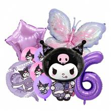 Decoraciones de fiesta de Sanrio Kuromi, decoraciones de globos de dibujos animados lindos de Kuromi, set de globos con números de mariposa morada de Kuromi para fiestas de cumpleaños, decoraciones de pared de fondo para fotos de grupo de fiesta de Kuromi, suministros de fiesta con globos con forma de personaje kawaii de Kuromi
