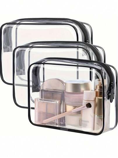 3/1pc Transparent Travel Cosmetic Bag Set With Zippered Toiletry Organizer, Transparent PVC Makeup Organizer With Zipper Closure, Cute Skincare Design Lightweight Foldable Toiletry Pouch For Women & Girls, Easy-Clean Portable Storage Bag,Multifunctional Portable Storage Box Suitable For Men And Women'S Essentials Travel Essentials Holiday Vacation Bag For School Makeup Bag Cruise Essentials Toiletry Bag For Women Waterproof Wash Bag For Travel For Bathroom Large Capacity