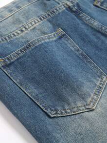 欧美青少年男孩浅蓝色做旧猫须休闲修身直筒牛仔裤 - 深色水洗藍 - 查看 5