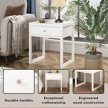 Modern White Nightstand With Drawer, Minimalist Bedside Table With Wood Knob, Compact End Table For Bedroom, Apartment, Or Small Spaces, Easy Assembly - 白色 - 查看 8