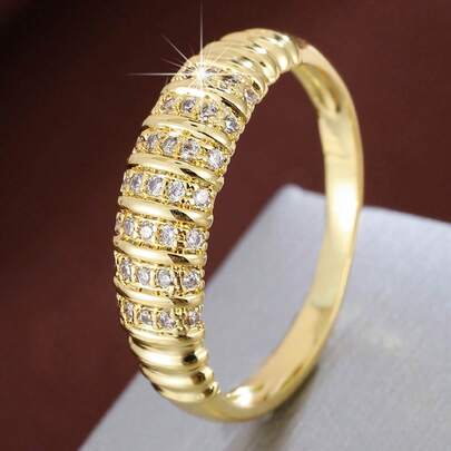 1pc Minimalist Spiral Pattern Design Cubic Zirconia Inlaid Women's Ring