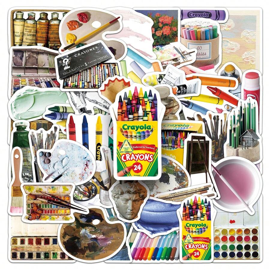 50 件艺术贴纸乙烯基贴纸剪贴簿、日记本、笔记本电脑、保险杠、滑板、水瓶、电脑、手机、卡通、安全帽、汽车贴纸 - 彩色 - 查看 1