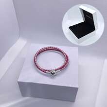 1 件高端女士皮革圆头扣饰皮绳手链系列，适合日常佩戴，适合饰珠，完美的圣诞节情人节礼物