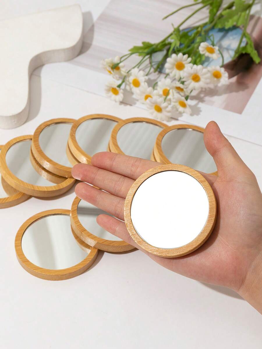 1pc/5pcs/10pcs/20pcs/68pcs Wooden Round Small Mirrors, Cute Portable Makeup Mirror For Handbag, Travel,Cheap,Stocking Stuffers,Makeup,Makeup Tools,Cheap Stuff,Gifts,Gifts For Women,Christmas Gifts - Multicolor - View 1
