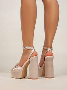 Women's New Versatile Sexy Nightclub Thick Platform Super High Heel Waterproof Sandals, Summer - Apricot - View 5