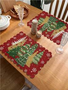 2 pièces/4 pièces Tapis de table isolé en lin créatif avec bord ondulé antidérapant 30 cm x 45 cm résistant à la chaleur pour Noël, vacances, rassemblements familiaux à la ferme et décoration de fête