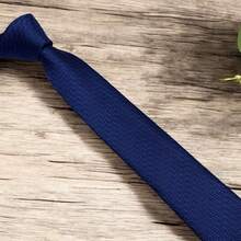 Luxury Men's Skinny Tie Polyester Silk Solid Color Polka Dots Slim Jacquard Groomsmen Tie - 薑色 - 查看 3