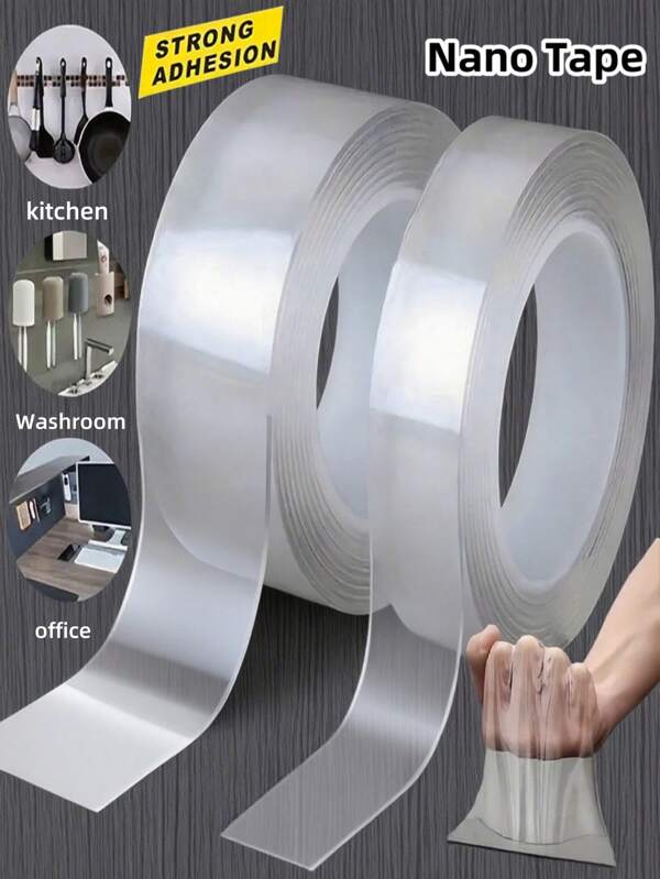 1/2/3/5m Super Strong Double-Sided Transparent Tape, Waterproof Reusable Clear Double-Sided Adhesive Tape, Suitable For Kitchen & Bathroom Items