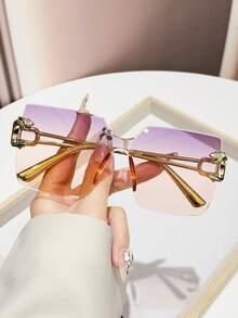 1pc Retro Personalized Fashion Gradient PC Lens Rimless Lightweight Luxury Fashion Glasses - Multicolor - View 20