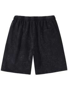 290g Washed, Romantic Pigeon Print Shorts, High-Quality Batik Cotton Men's Shorts, Suitable For Daily Wear, Adjustable Drawstring Waist Circumference, Elastic Waistband And Pocket, Holiday Gift - 黑色 - 查看 2