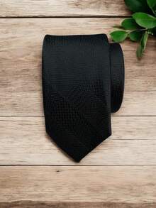 Luxury Men's Skinny Tie Polyester Silk Solid Color Polka Dots Slim Jacquard Groomsmen Tie - 黑色 - 查看 1