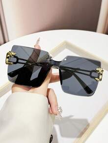 1pc Retro Personalized Fashion Gradient PC Lens Rimless Lightweight Luxury Fashion Glasses - Multicolor - View 18