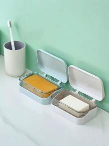 1/2/3pcs[Hot Selling]Quick-Drain Soap Dish With Lid - Thickened Non-Slip Bath Organizer, Detachable Shower Caddy For Home/Dorm/Travel, Multi-Color Options(Colors Random)Green Decor(Saudi National Day)