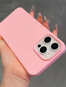 1pc Matte Deep Pink Simple Large Hole Lens Protection Anti-Drop Phone Case, Personalized For IPhone 16 Pro Max, 17/16/15/14 Plus, 13/12/11 - Pink - View 2