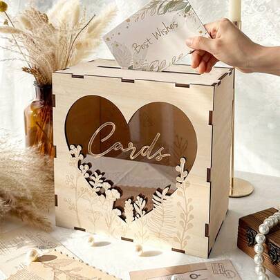 Wooden Piggy Bank, Wedding Guest Book Card Holder, Nature Style Wood Wedding Decoration, Wedding Guest Sign-In Craft Gift