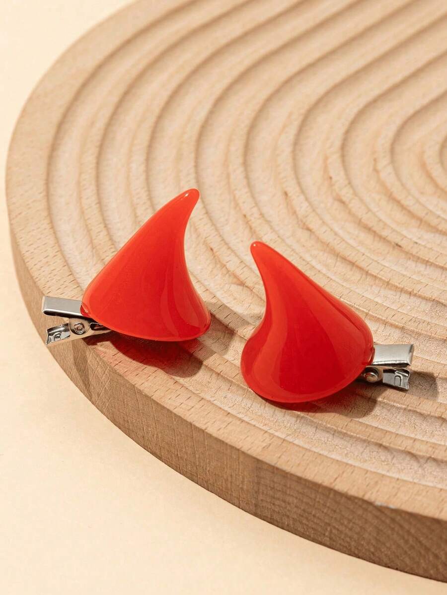 2个/套万圣节犄角发夹，万圣节配饰，发爪夹，发夹，发卡，发夹，发饰，头部配饰，发卡 - 紅色 - 查看 1