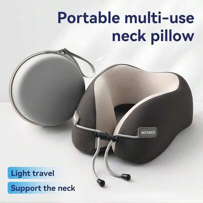 Memory Foam U-Shaped Pillow, Multicolor Travel Neck Pillow For Airplane, Sleeping, Neck Support, Detachable & Washable