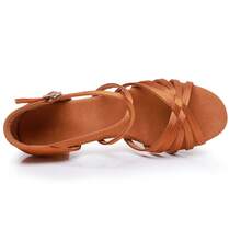 5cm And 7 Inch High Heel Women's Brown Dance Shoes, Soft, Lightweight, Comfortable, Professional Latin Dance Shoes, Satin Material, Suitable For Ballroom, Party, Wedding, Jazz, Rumba, Tango, Salsa Practice, Performance And Indoor Sandals - Brown - View 3