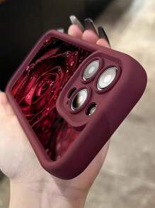 1 件酒红色水滴玫瑰花朵图案全覆盖 TPU 防震手机壳适用于 Apple 16、15、14、13、12、11 Pro Max 系列防水防摔防刮 - 彩色 - 查看 4