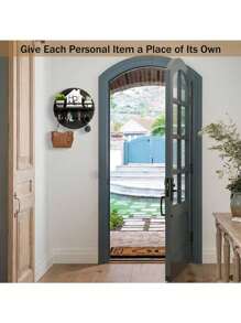 壁挂式钥匙架，带置物架和挂钩，邮件收纳架，圆形玄关钥匙架，乡村风格家居装饰 - 1 Pack - 查看 3