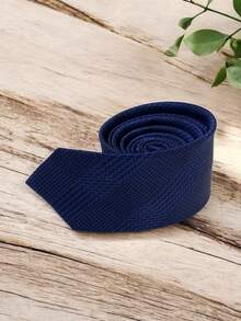 Luxury Men's Skinny Tie Polyester Silk Solid Color Polka Dots Slim Jacquard Groomsmen Tie - 寶藍色 - 查看 2