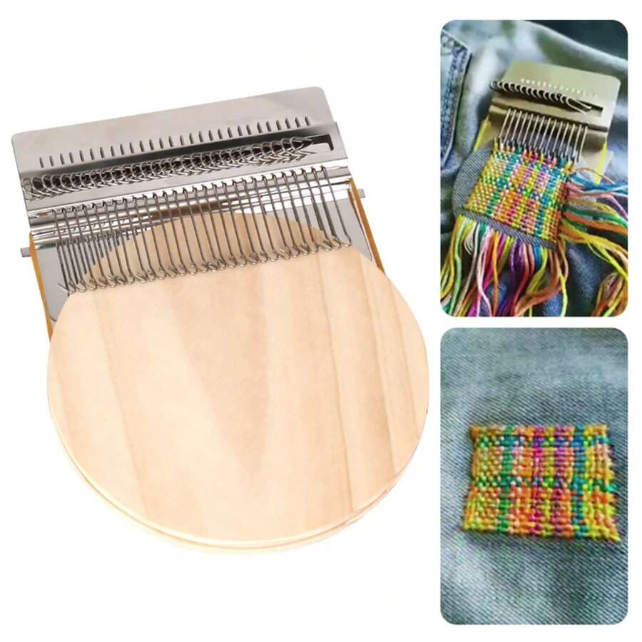Marco de tejido de telar de madera para tapiz manual, marco pequeño para reparar ropa y pantalones vaqueros, herramientas de tejer, máquina de zurcir, telar pequeño - 28 pines - Ver 1