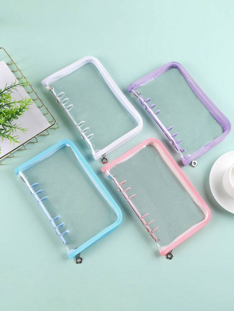 1個 A6サイズ 透明グリッター素材 ジッパー付き財布、6個のジッパーポーチ付き、キャッシュ、コイン、学生文具入れとして使える、ミニマルデザイン、学校用品 - A6 - 見る 10