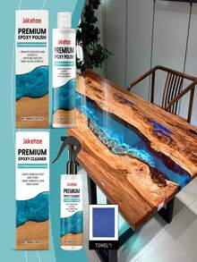 100ml 环氧树脂抛光剂和 100ml 环氧树脂清洁剂（含布），用于表面清洁和去除划痕，无残留液体配方，含小苏打，适用于手工艺和专业项目，香味宜人，适用于多种表面