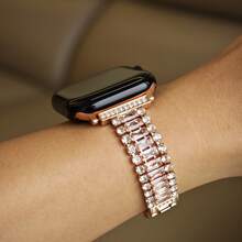 15cm-18cm Stainless Steel Metal Watch Band For Apple Watch, Suitable For Office, Fitness, Party, Fashionable Rhinestone Design, Comes With Connectors And Adjustment Tool, Fits Apple Watch S10/Ultra 1/Ultra 2/S9/S8/S7/S6/S5/Series 4/SE, 40mm/41mm/42mm/44mm/45mm/46mm/49mm Dial Size, Black/Rose Gold/Silver/Gold