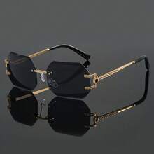 Unisex Fashion Frameless Metal Glasses, Suitable For Daily Wear, Perfect Gift For Mother's Day, Father's Day, And Family Gatherings, Ideal For Y2K Style - Đen - Xem 3